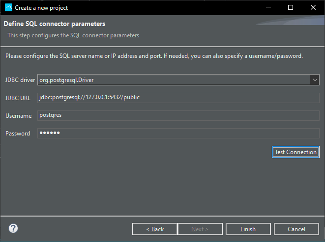 SQL project connector parameters