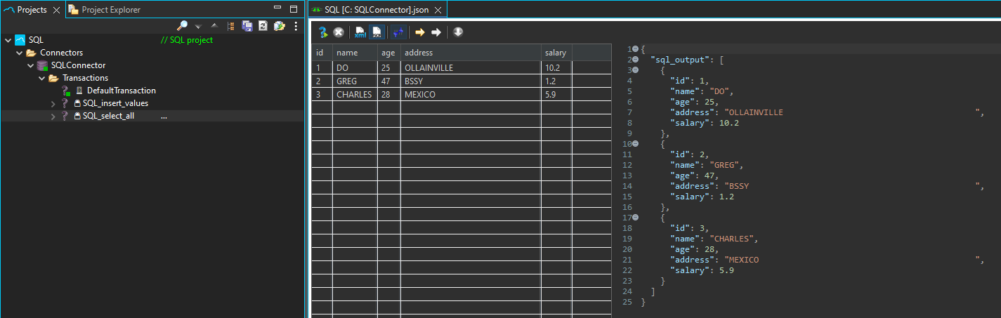SQL project transaction response