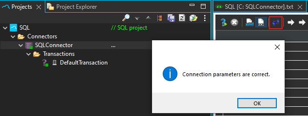 SQL project connector test connection