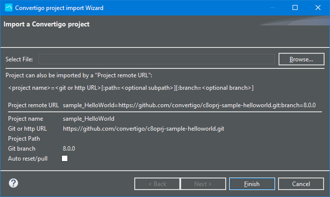 Import project wizard